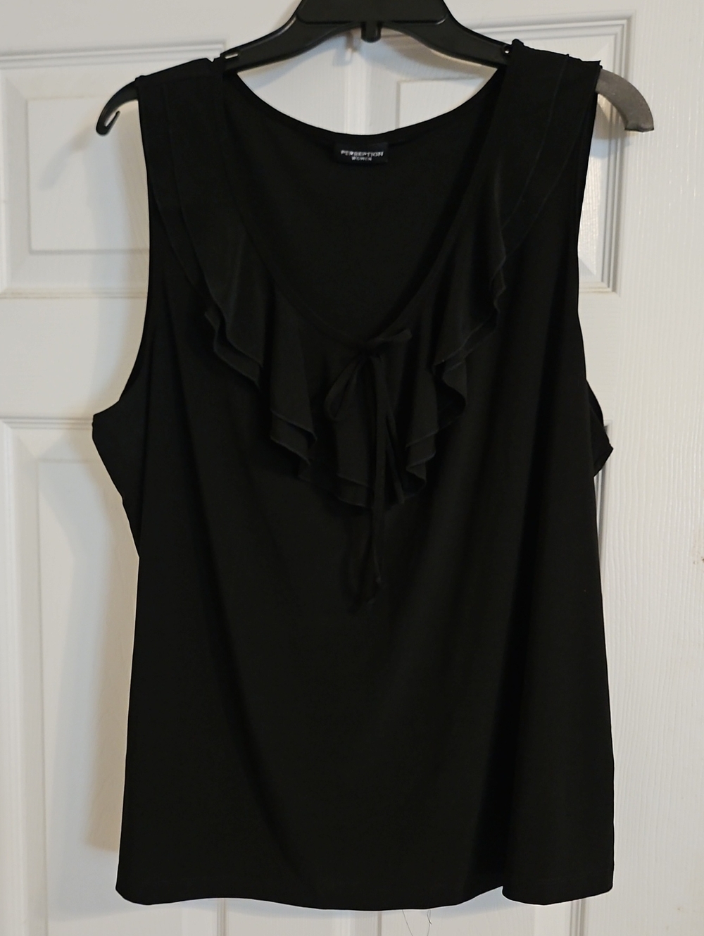 Perceptions Black Ruffled Tie-Neck Sleeveless Camisole